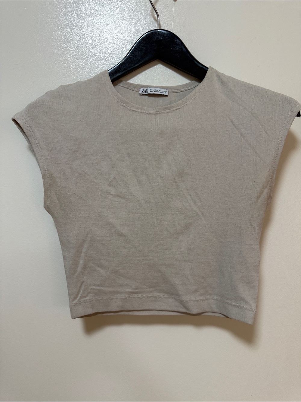 Zara Taupe Cropped Cap-Sleeve Top